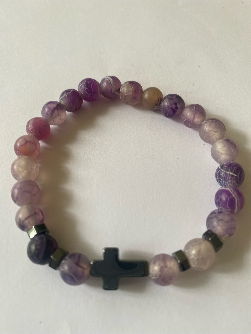 Hematite & dragon vein agate stone stretch bracelet